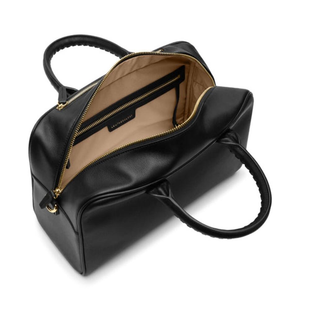 LEATHEROLOGY Black Onyx Full Grain Leather Park Satchel Top Handle Crossbody Bag - Picture 5 of 13